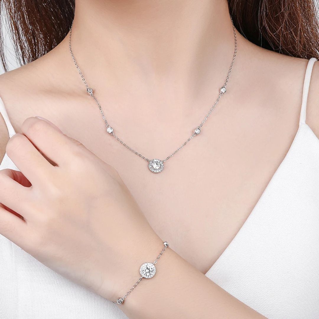 Alexia - S925 Zilveren Moissanite Ketting Dames 1CT Wit Goud
