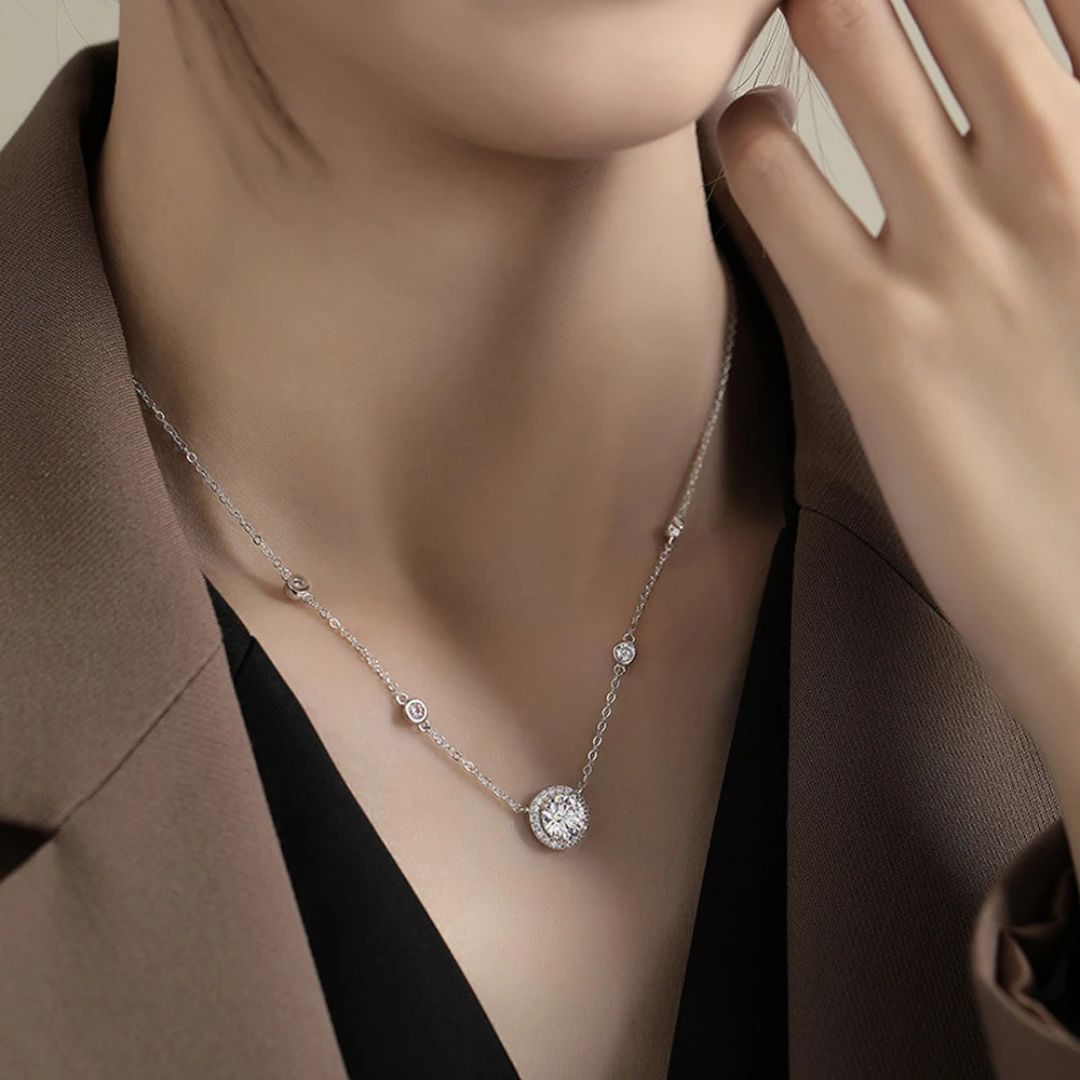 Alexia - S925 Zilveren Moissanite Ketting Dames 1CT Wit Goud