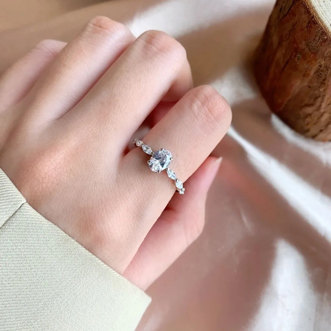 Alureuxe Oval - S925 Zilveren Moissanite Ring Dames 1-2CT Wit Goud
