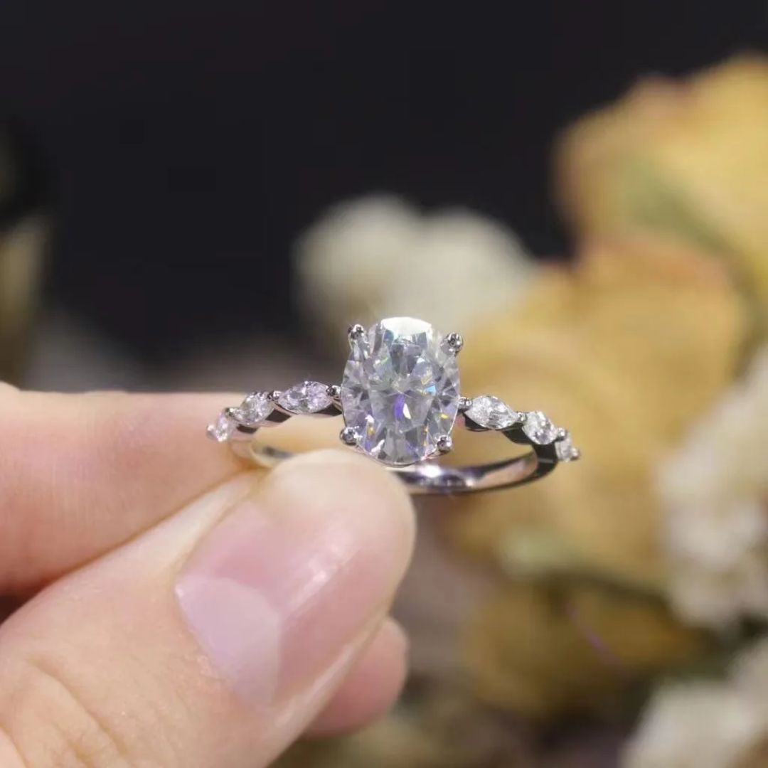 Amaria Sparkle - Zilveren Moissanite Ovaal Ring Dames 1.0-2.0CT