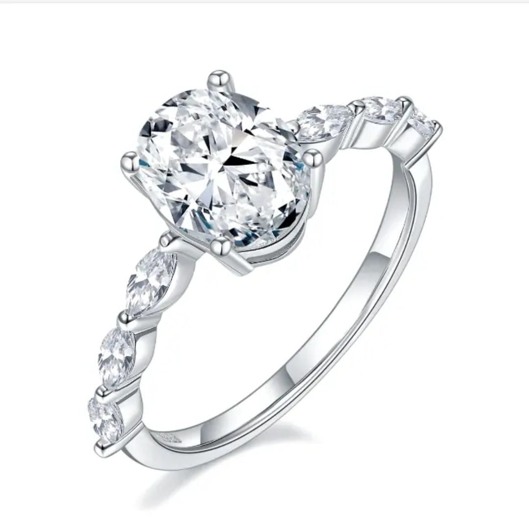 Amaria Sparkle - Zilveren Moissanite Ovaal Ring Dames 1.0-2.0CT
