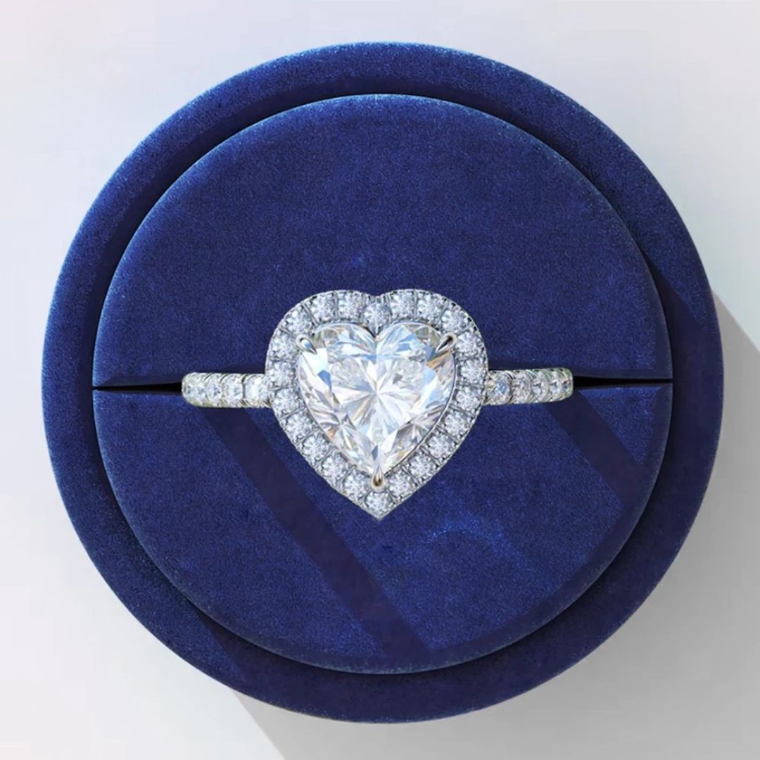 Amour Halo - Moissanite Ring met Zirkoon en 18k Wit Goudplating