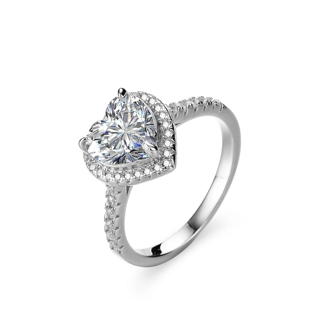 Amour Halo - Moissanite Ring met Zirkoon en 18k Wit Goudplating