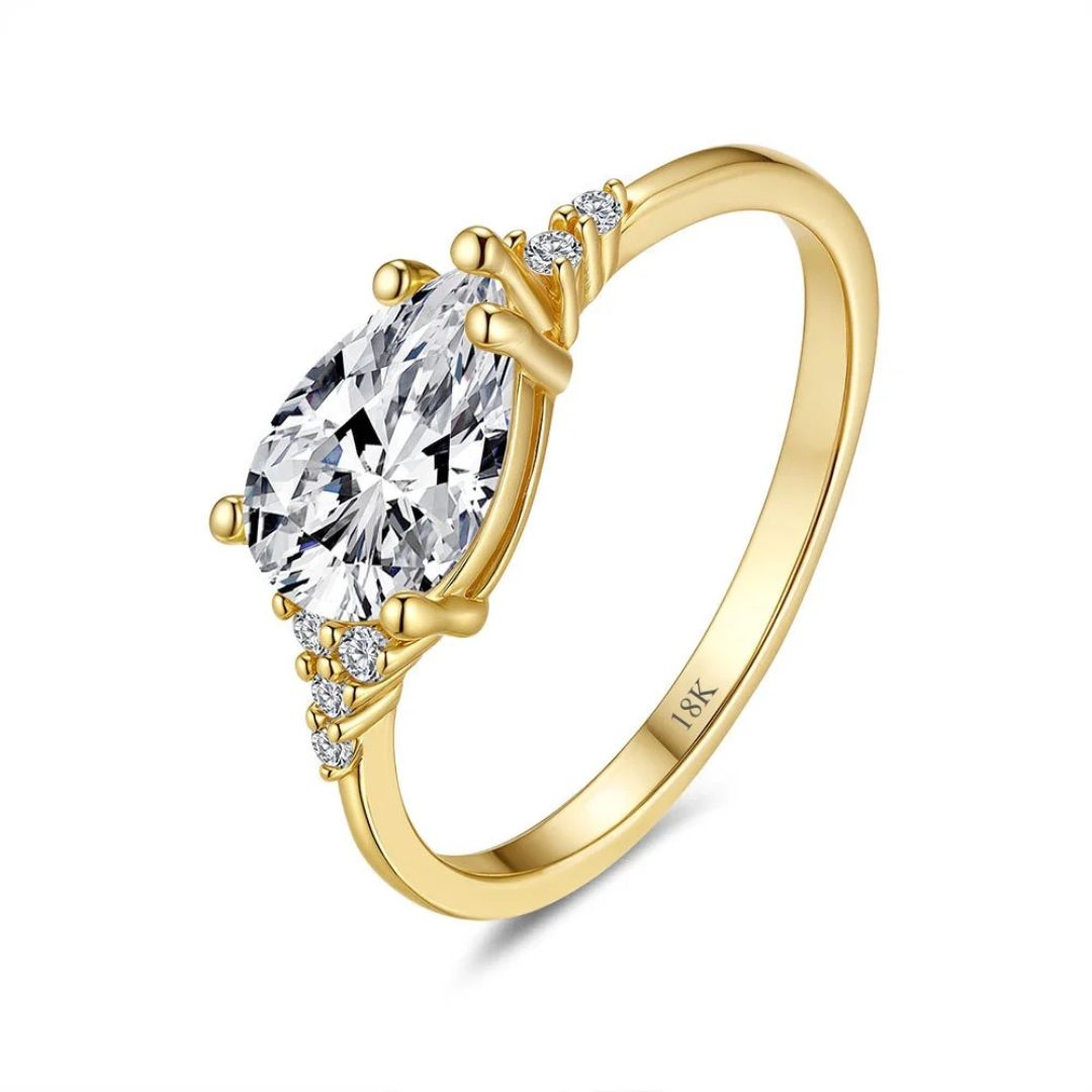 AquaDrop - 18k Goldplated S925 Zilveren Moissanite Ring Dames 1.5CT