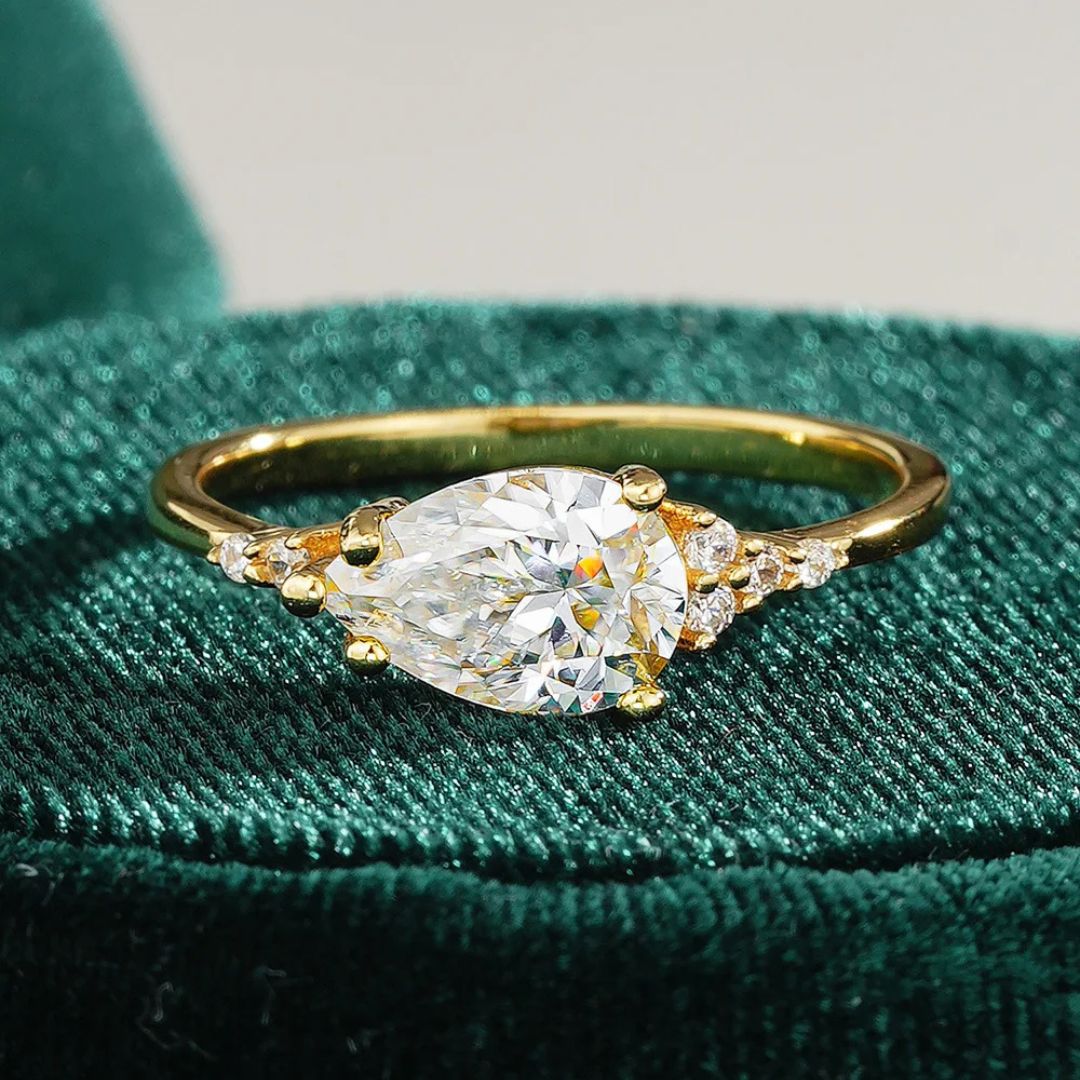 AquaDrop - 18k Goldplated S925 Zilveren Moissanite Ring Dames 1.5CT
