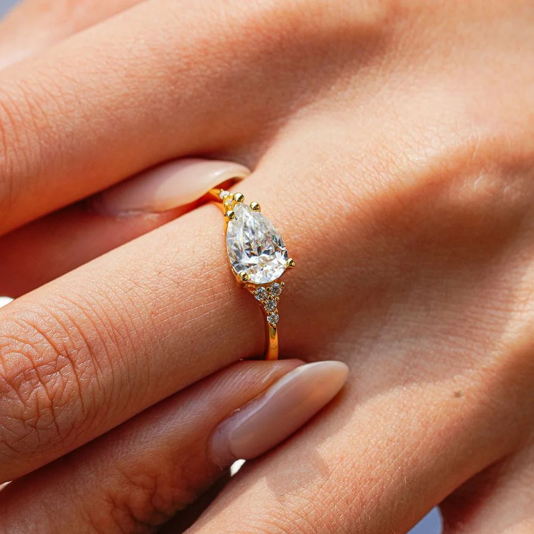AquaDrop - 18k Goldplated S925 Zilveren Moissanite Ring Dames 1.5CT