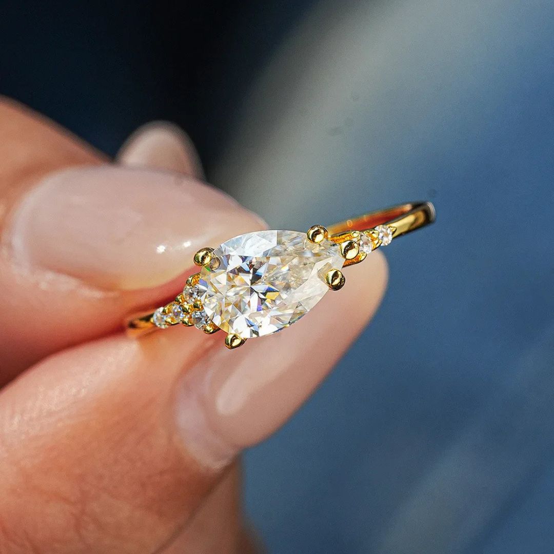 AquaDrop - 18k Goldplated S925 Zilveren Moissanite Ring Dames 1.5CT