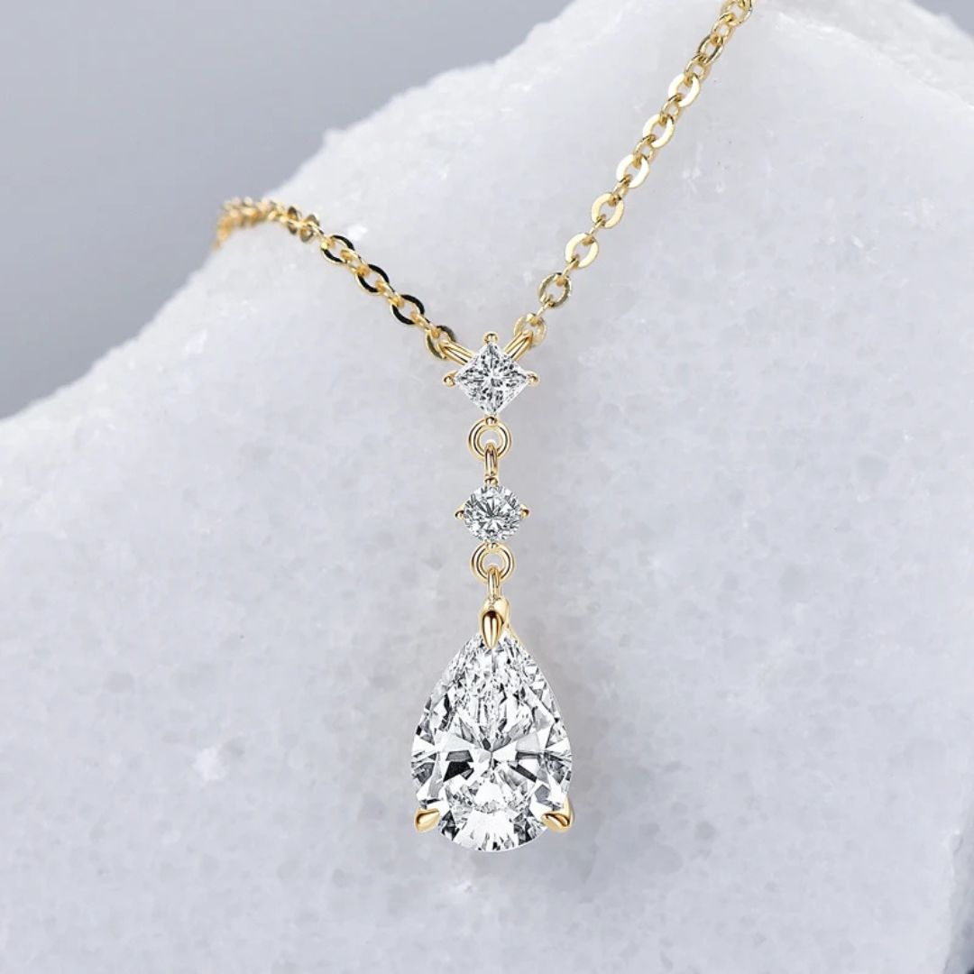 Aqua Luster - 925 Zilveren Moissanite Waterdruppel Ketting Dames 2CT met Goldplating