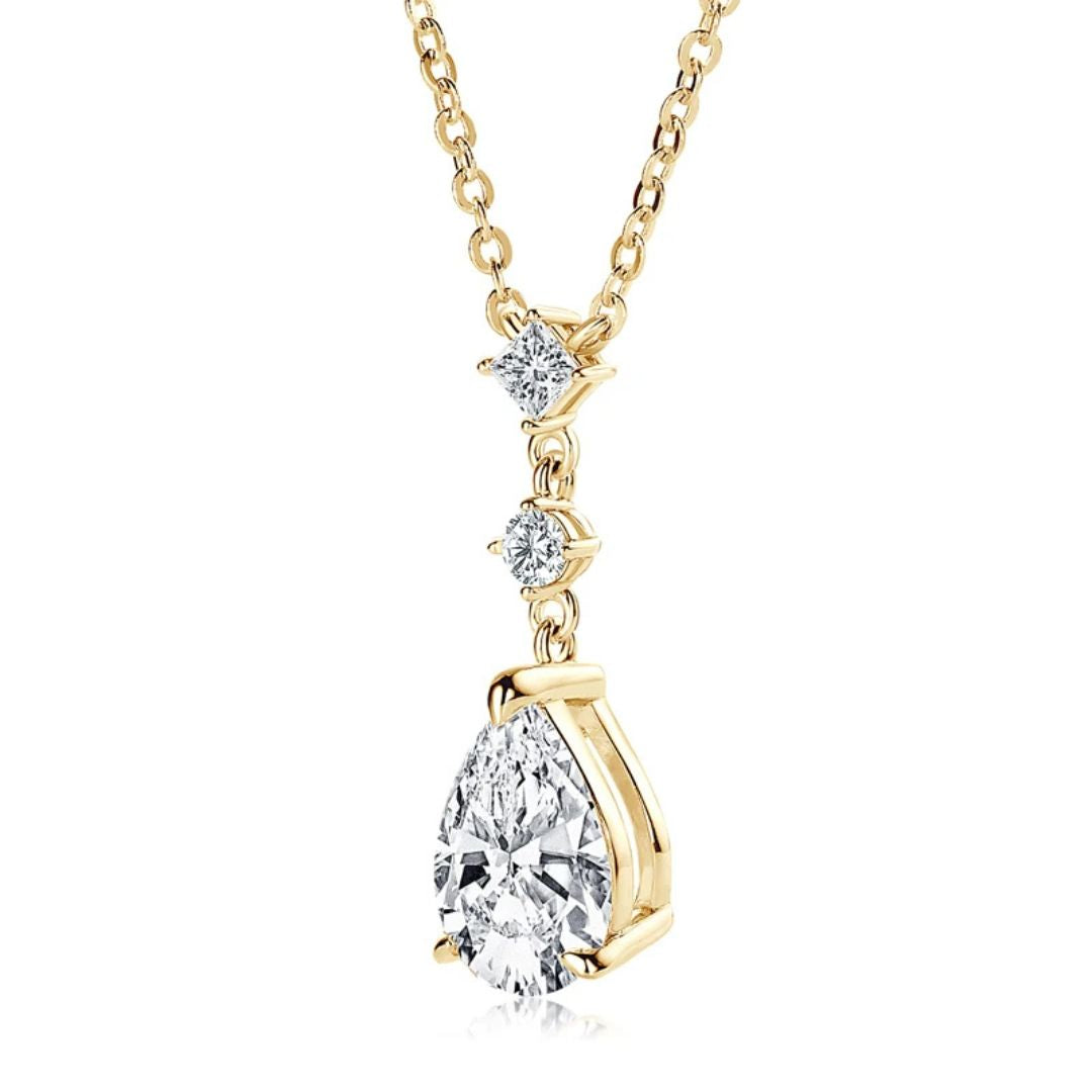 Aqua Luster - 925 Zilveren Moissanite Waterdruppel Ketting Dames 2CT met Goldplating