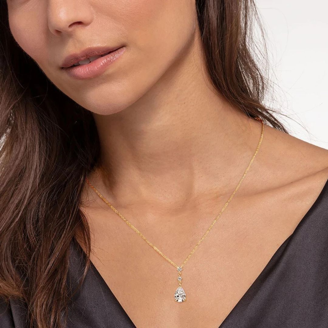 Aqua Luster - 925 Zilveren Moissanite Waterdruppel Ketting Dames 2CT met Goldplating