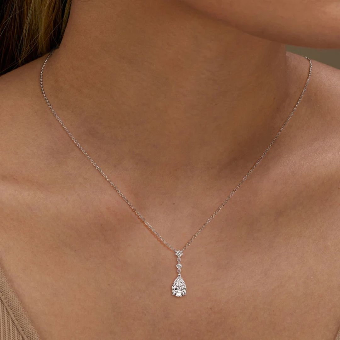 Aqua Luster - 925 Zilveren Moissanite Waterdruppel Ketting Dames 2CT met Goldplating