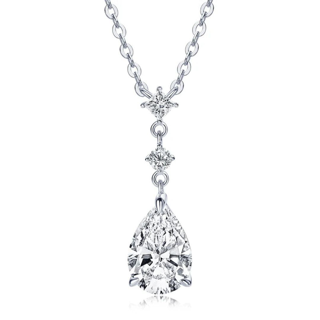 Aqua Luster - 925 Zilveren Moissanite Waterdruppel Ketting Dames 2CT met Goldplating