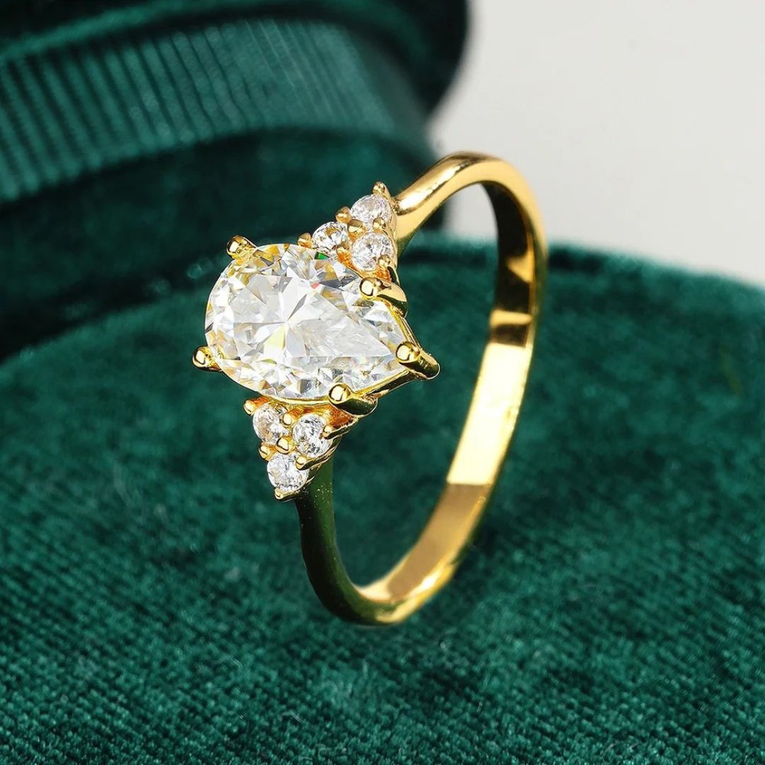 AquaPearl - 18k Goldplated S925 Zilveren Moissanite Ring Dames 1.5CT