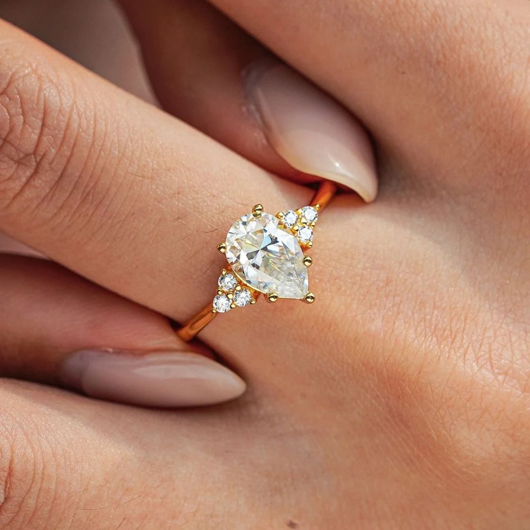 AquaPearl - 18k Goldplated S925 Zilveren Moissanite Ring Dames 1.5CT