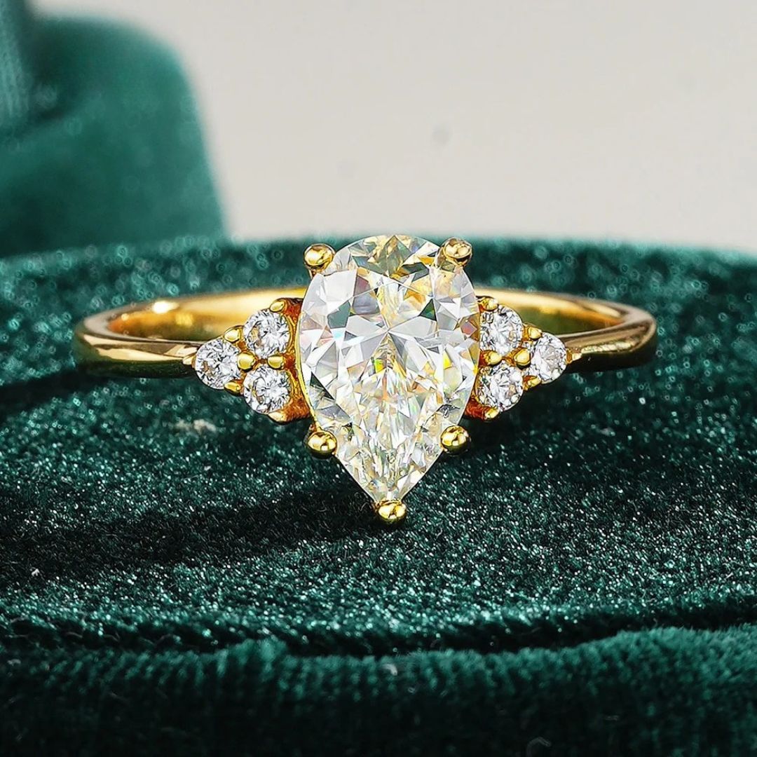 AquaPearl - 18k Goldplated S925 Zilveren Moissanite Ring Dames 1.5CT