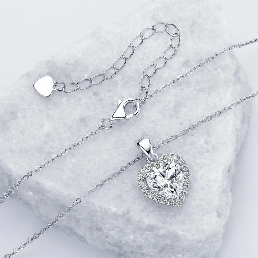 Coeur Amour - 925 Zilveren Moissanite Hart Ketting Dames 2CT