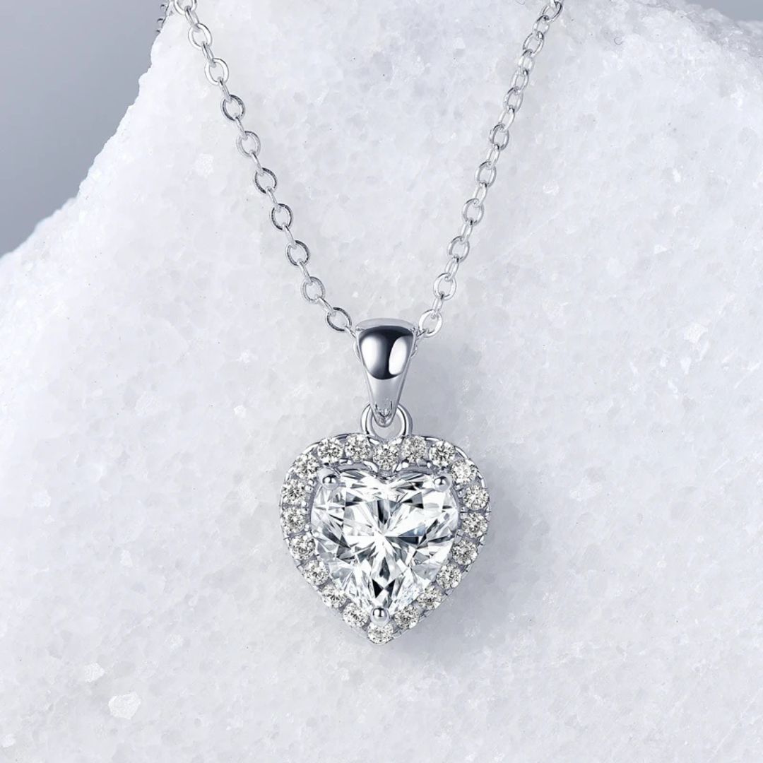 Coeur Amour - 925 Zilveren Moissanite Hart Ketting Dames 2CT