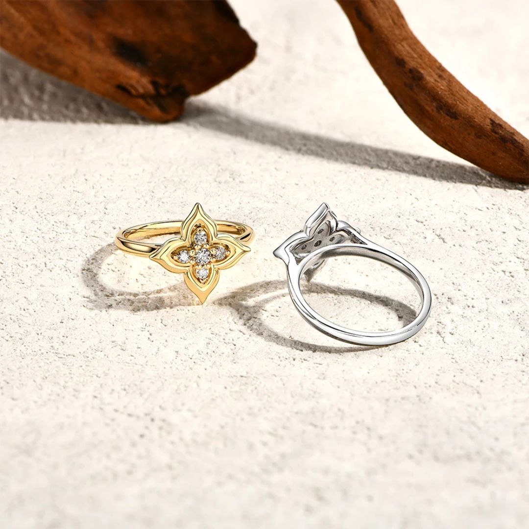 CruzLuxe - 925 Zilveren Moissanite Ring Dames 0.3CT Dual Gold