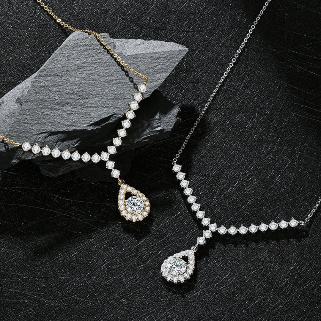 Éclat de Lune – Luxe Moissanite Lariat Halsketting