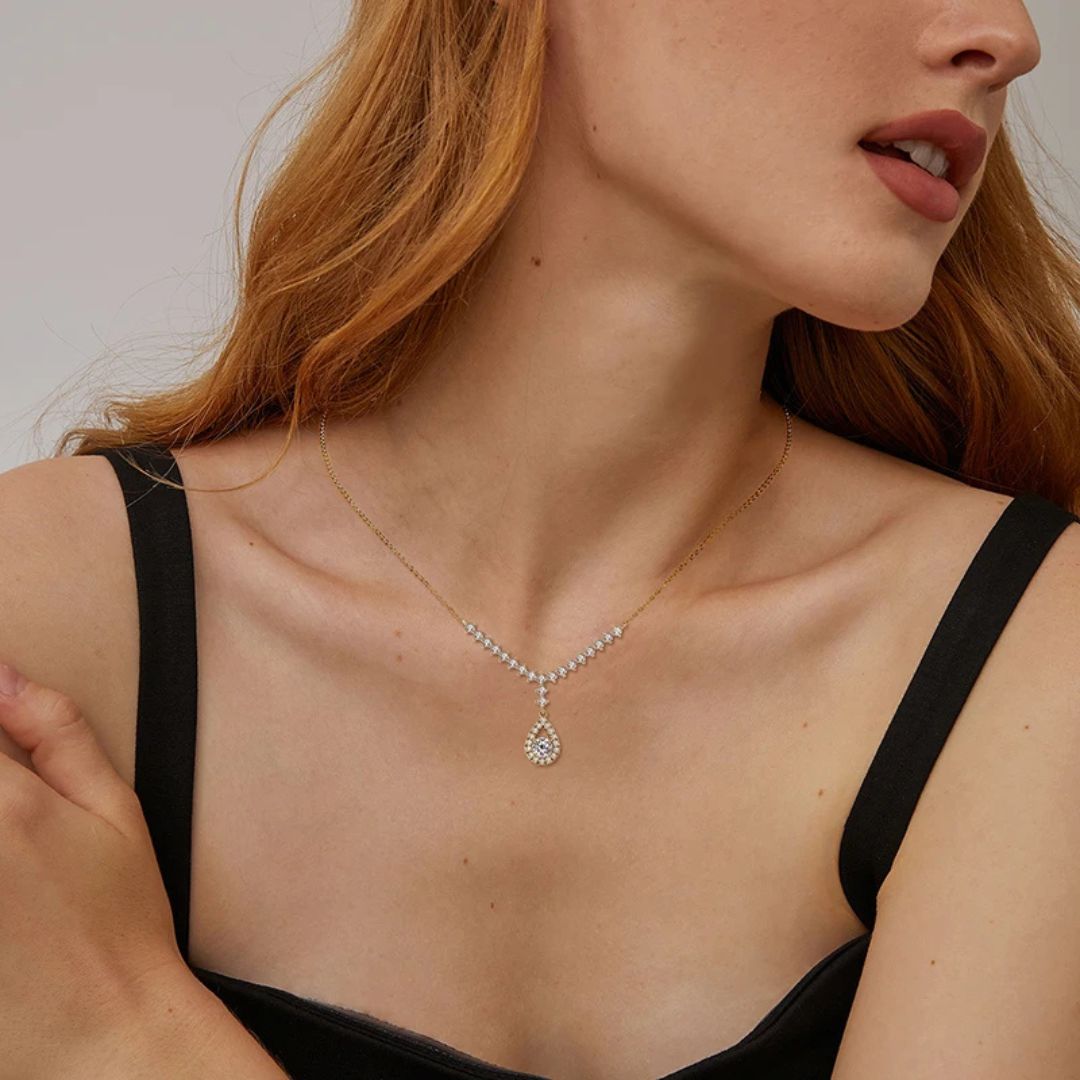 Éclat de Lune – Luxe Moissanite Lariat Halsketting
