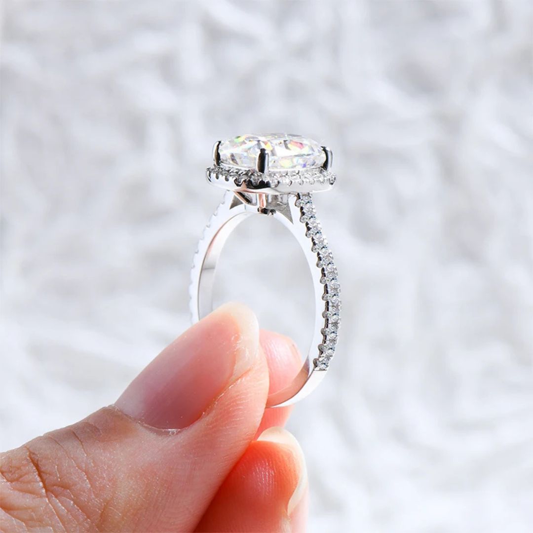 Elite Halo - S925 Zilveren Moissanite Ring Dames 4CT Wit Goud