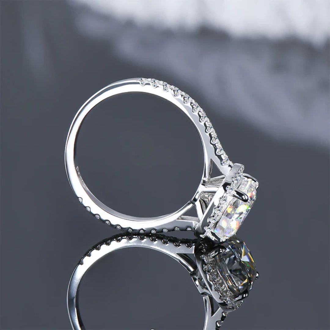 Elite Halo - S925 Zilveren Moissanite Ring Dames 4CT Wit Goud