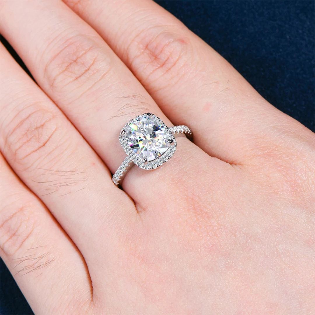 Elite Halo - S925 Zilveren Moissanite Ring Dames 4CT Wit Goud
