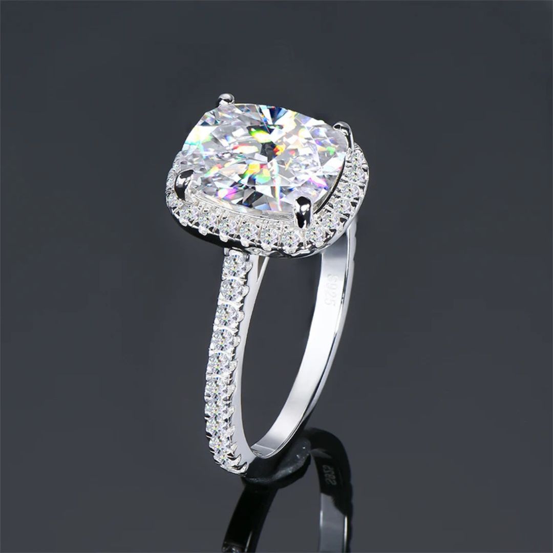 Elite Halo - S925 Zilveren Moissanite Ring Dames 4CT Wit Goud