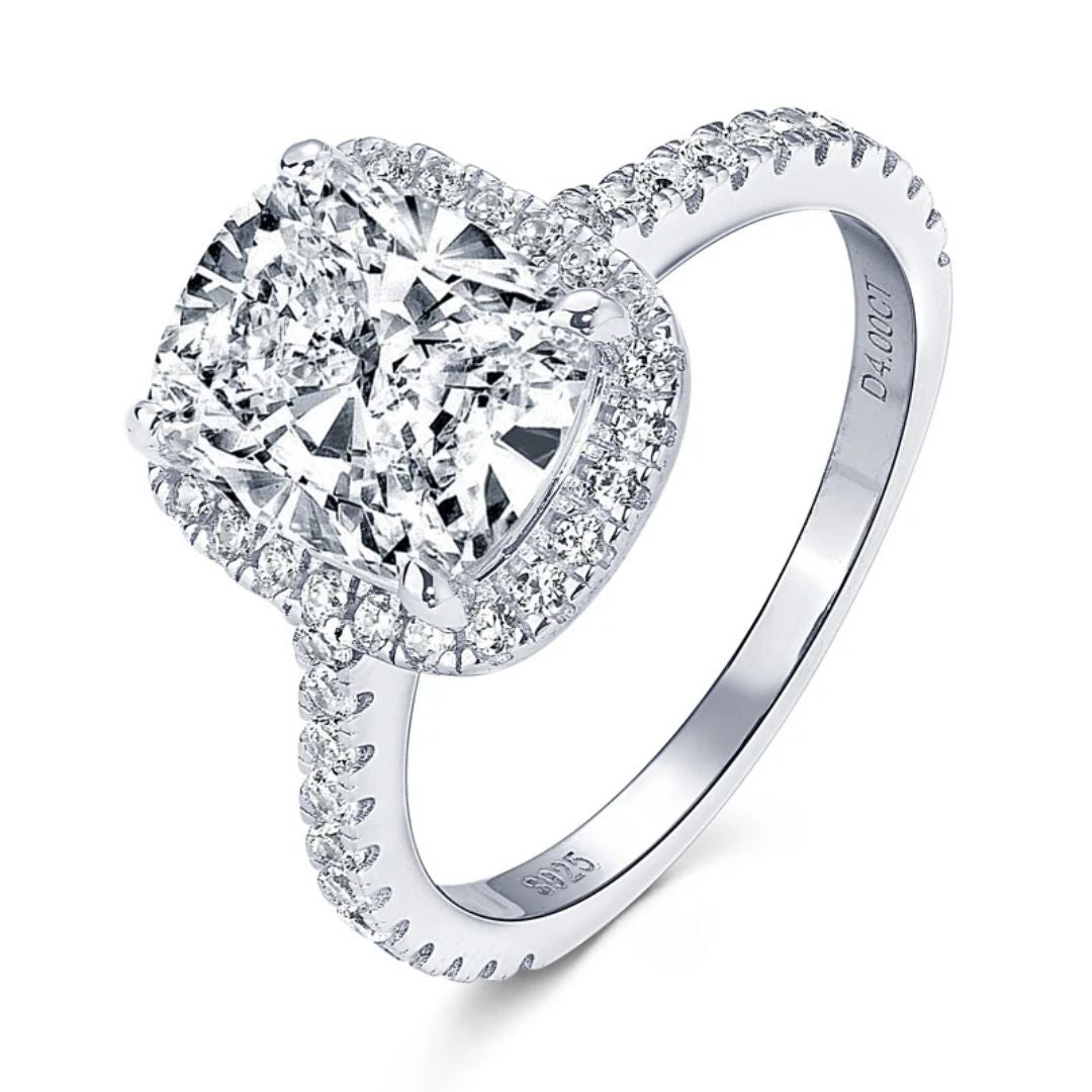 Elite Halo - S925 Zilveren Moissanite Ring Dames 4CT Wit Goud