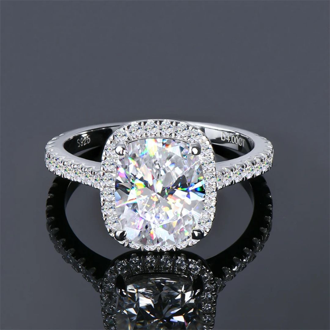 Elite Halo - S925 Zilveren Moissanite Ring Dames 4CT Wit Goud