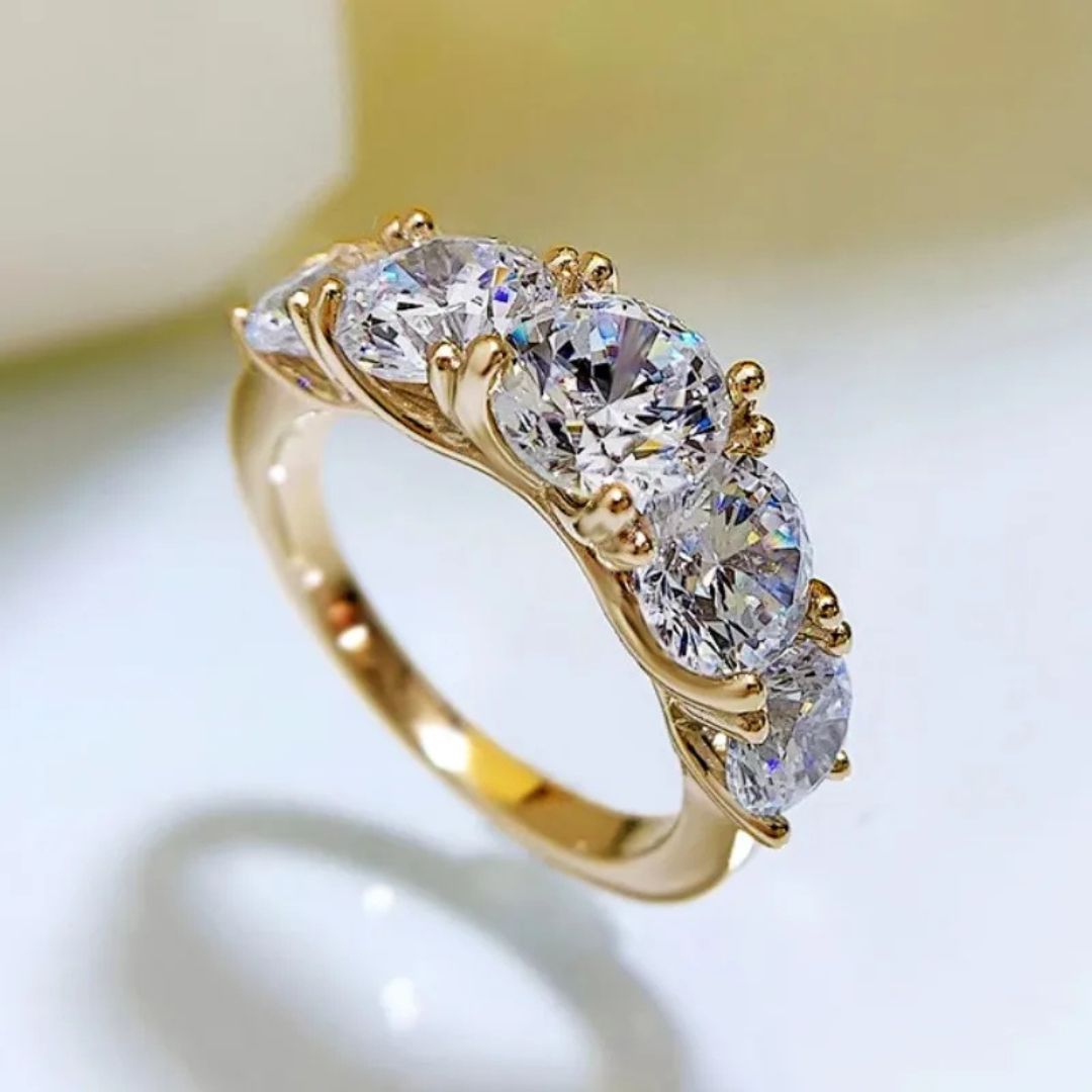 Grand Silo - Zilveren Moissanite 5-Steen Ring Dames 3.6CT Platina