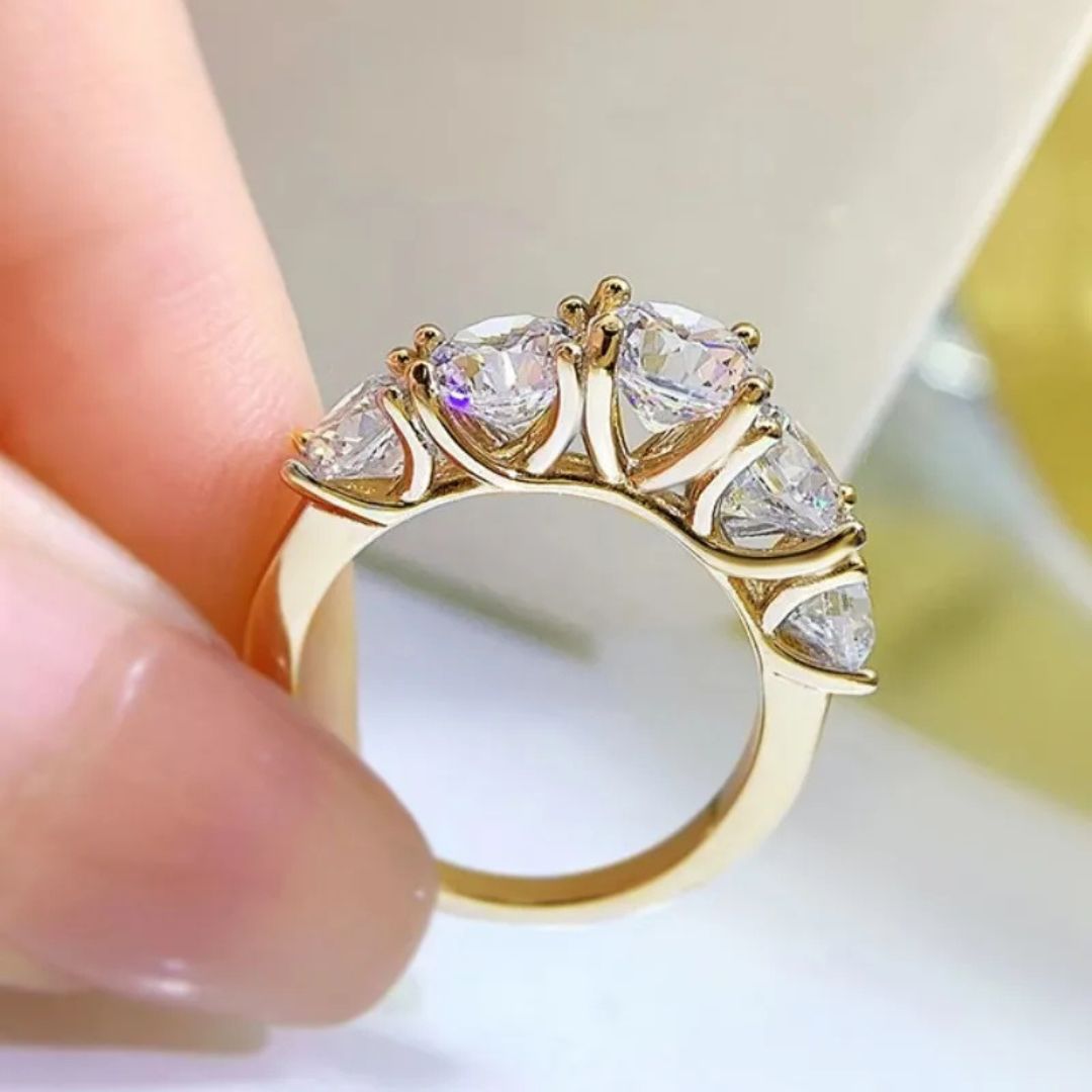 Grand Silo - Zilveren Moissanite 5-Steen Ring Dames 3.6CT Platina