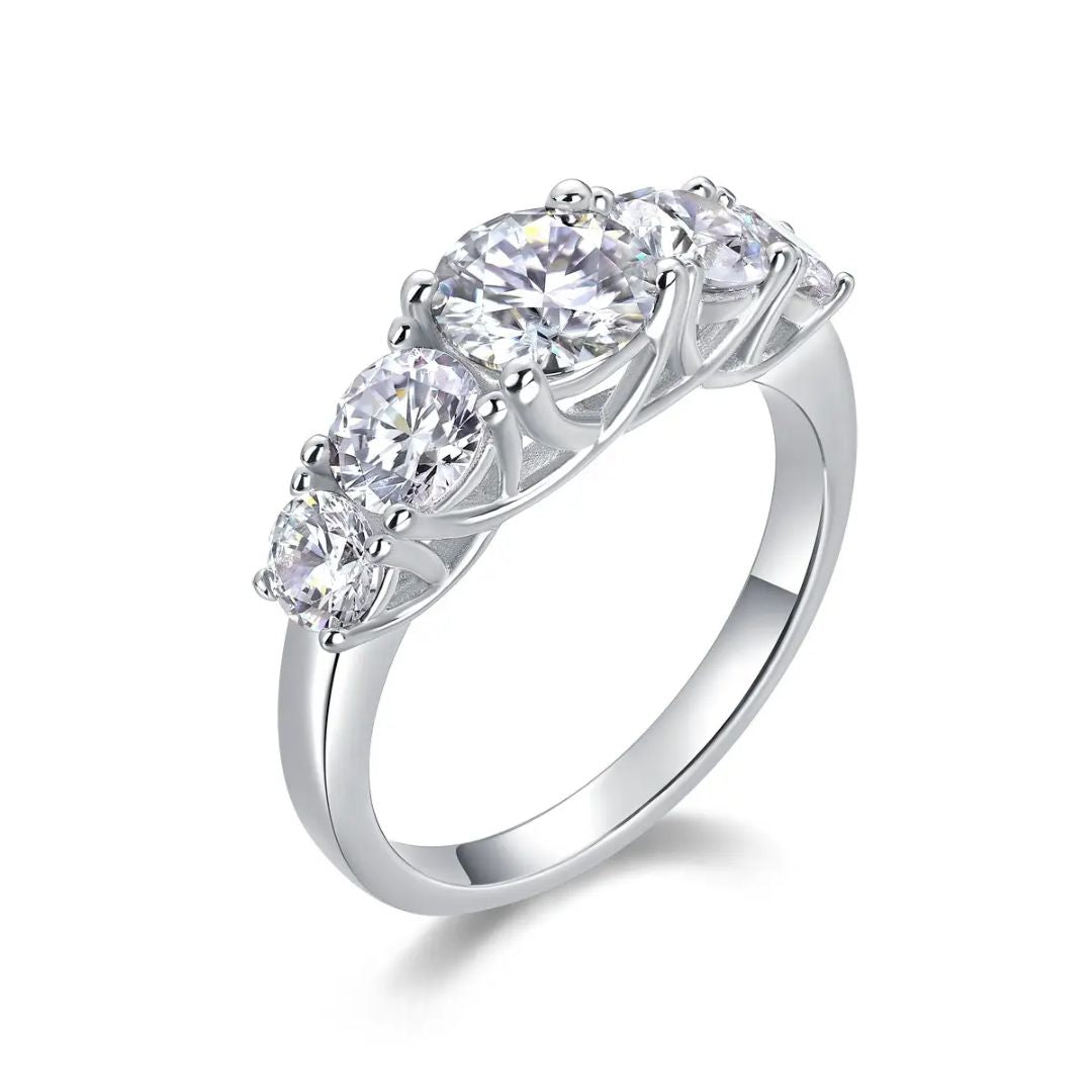 Grand Silo - Zilveren Moissanite 5-Steen Ring Dames 3.6CT Platina