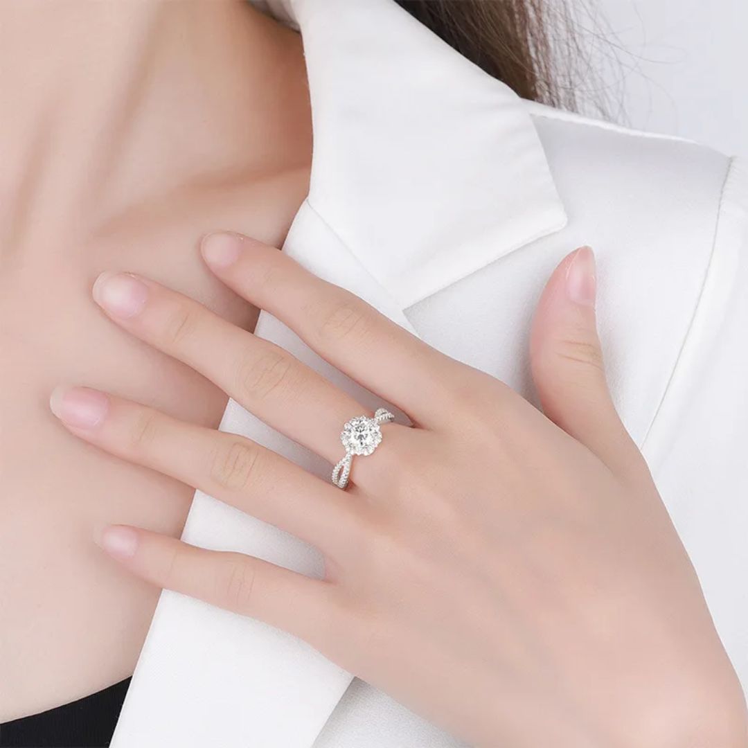 Lotus Charm - S925 Zilveren Moissanite Ring Dames 2CT Wit Goud