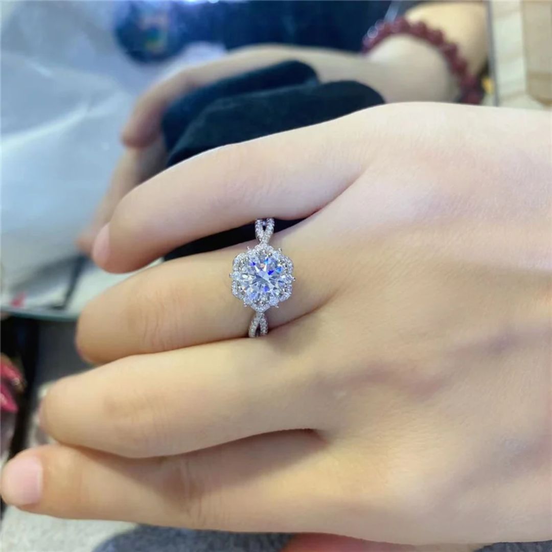 Lotus Charm - S925 Zilveren Moissanite Ring Dames 2CT Wit Goud