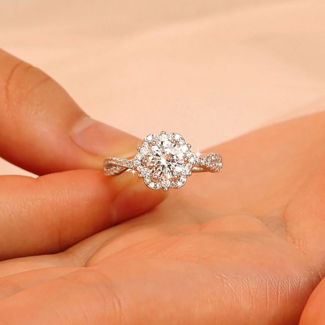 Lotus Charm - S925 Zilveren Moissanite Ring Dames 2CT Wit Goud