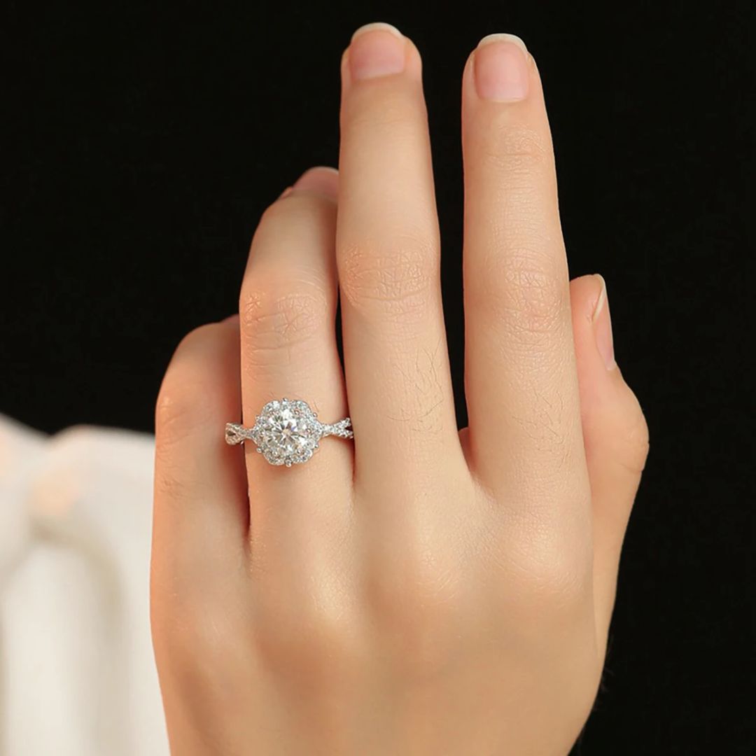 Lotus Charm - S925 Zilveren Moissanite Ring Dames 2CT Wit Goud