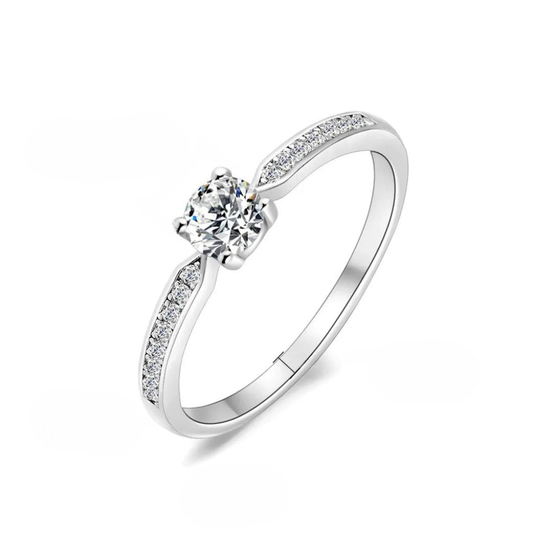 Lumina Charm - Zilveren Moissanite Ring Dames 0.3CT Rhodium Wit