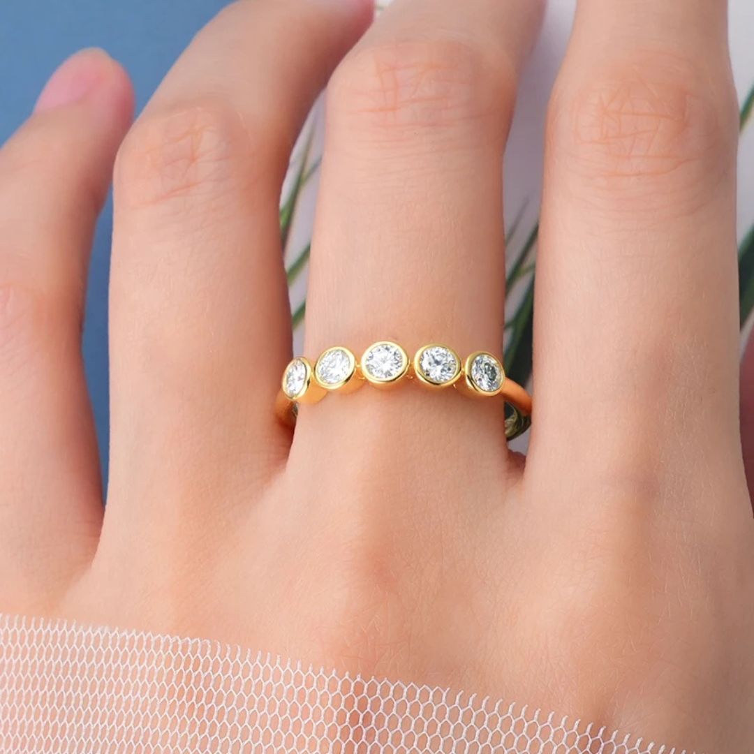 Lunette Glow - 925 Zilveren Moissanite 5-Steen Ring Dames 0.5CT