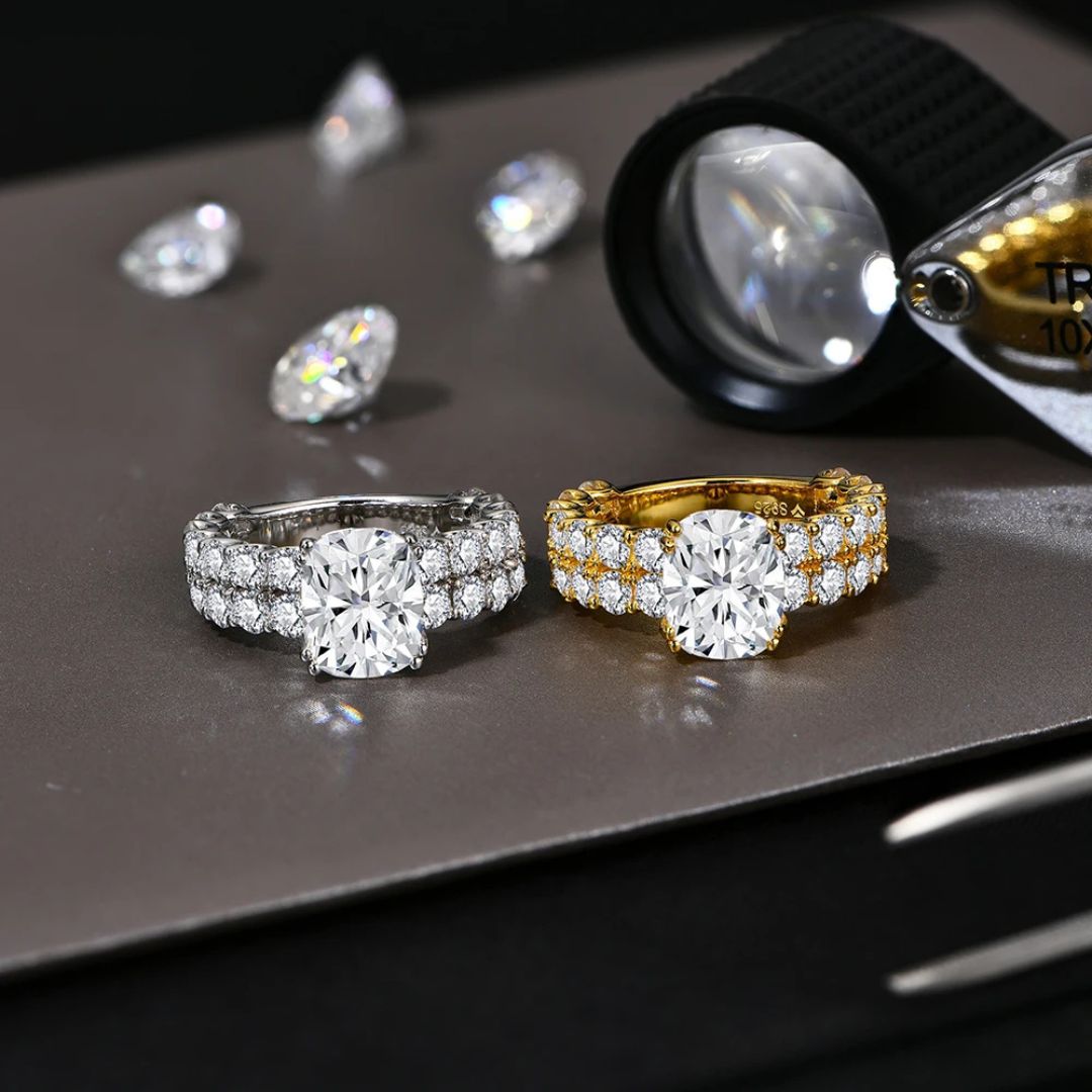 Opulence Cushion - 18k Goldplated S925 Zilveren Moissanite Ring Dames 3CT