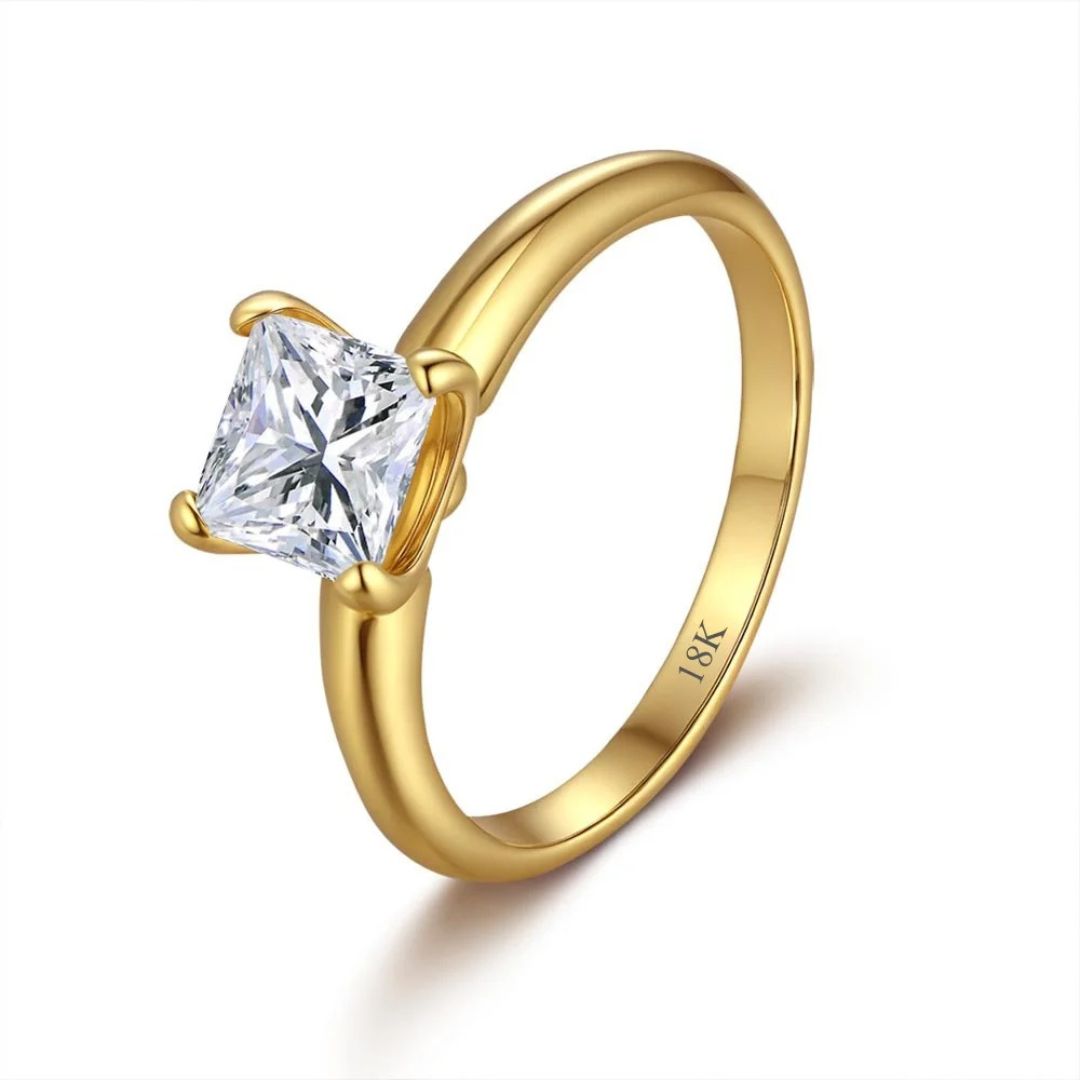 RegalSquare - 18k Goldplated S925 Zilveren Moissanite Verlovingsring Dames 1CT