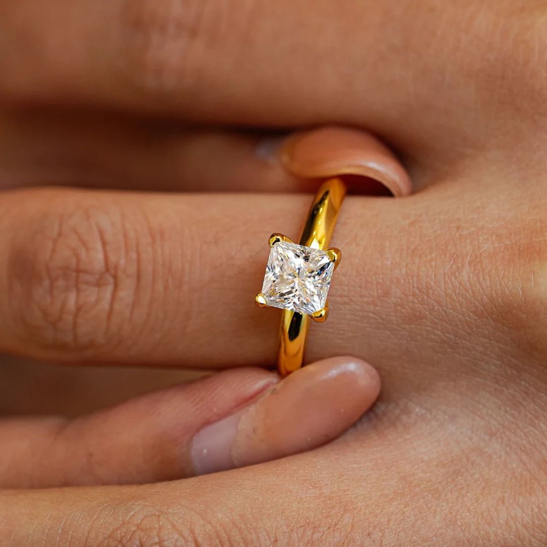 RegalSquare - 18k Goldplated S925 Zilveren Moissanite Verlovingsring Dames 1CT