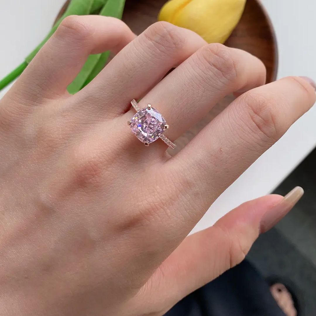 Rose Aura - S925 Zilveren Saffier Moissanite Ring Dames 2CT Rosé Goudplating