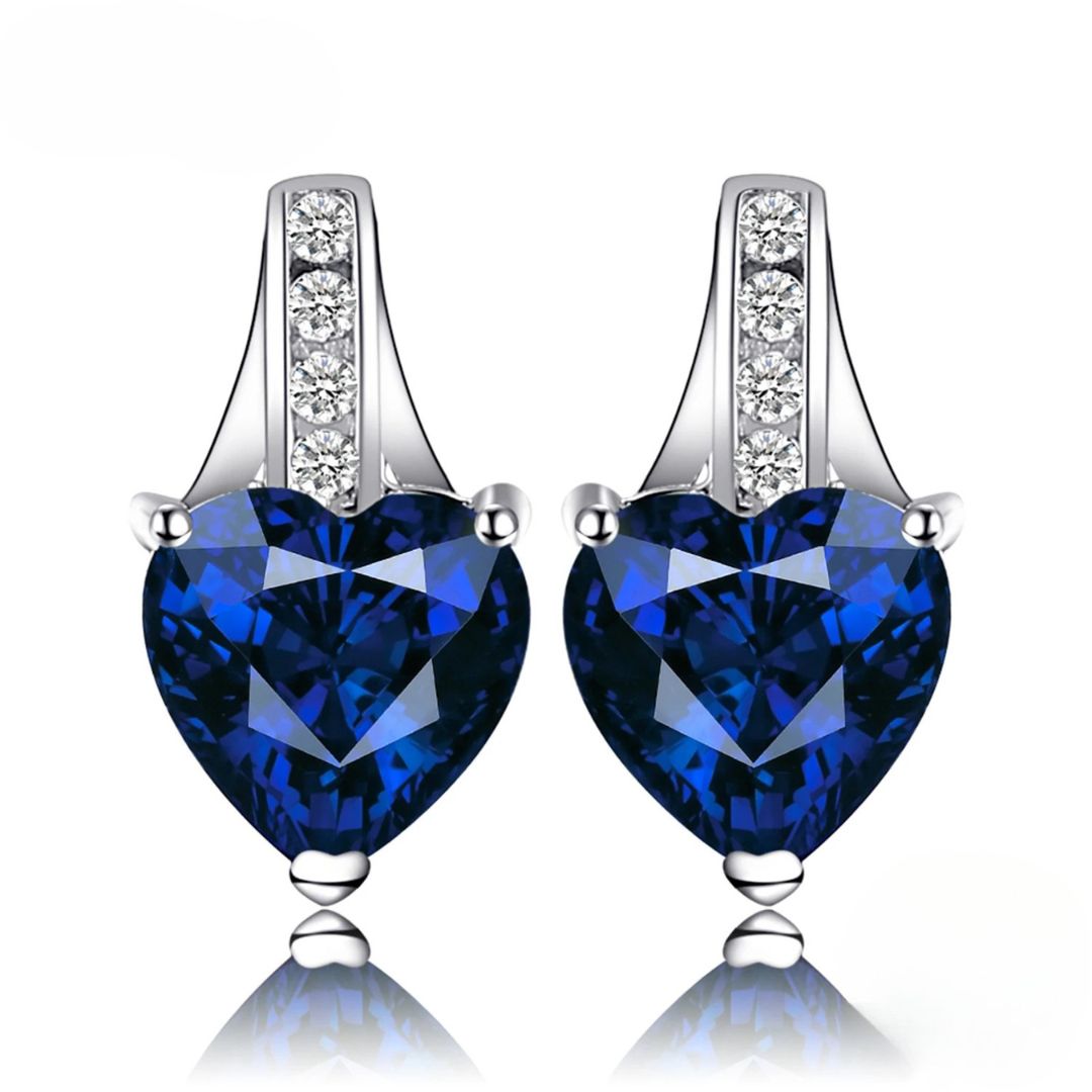 Sapphire Heart - S925 Zilveren Blauwe Saffier Oorbellen Dames