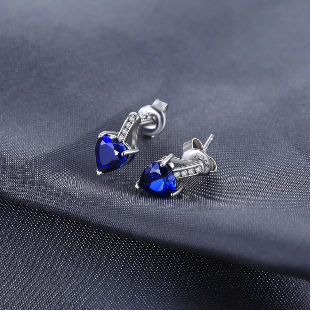 Sapphire Heart - S925 Zilveren Blauwe Saffier Oorbellen Dames