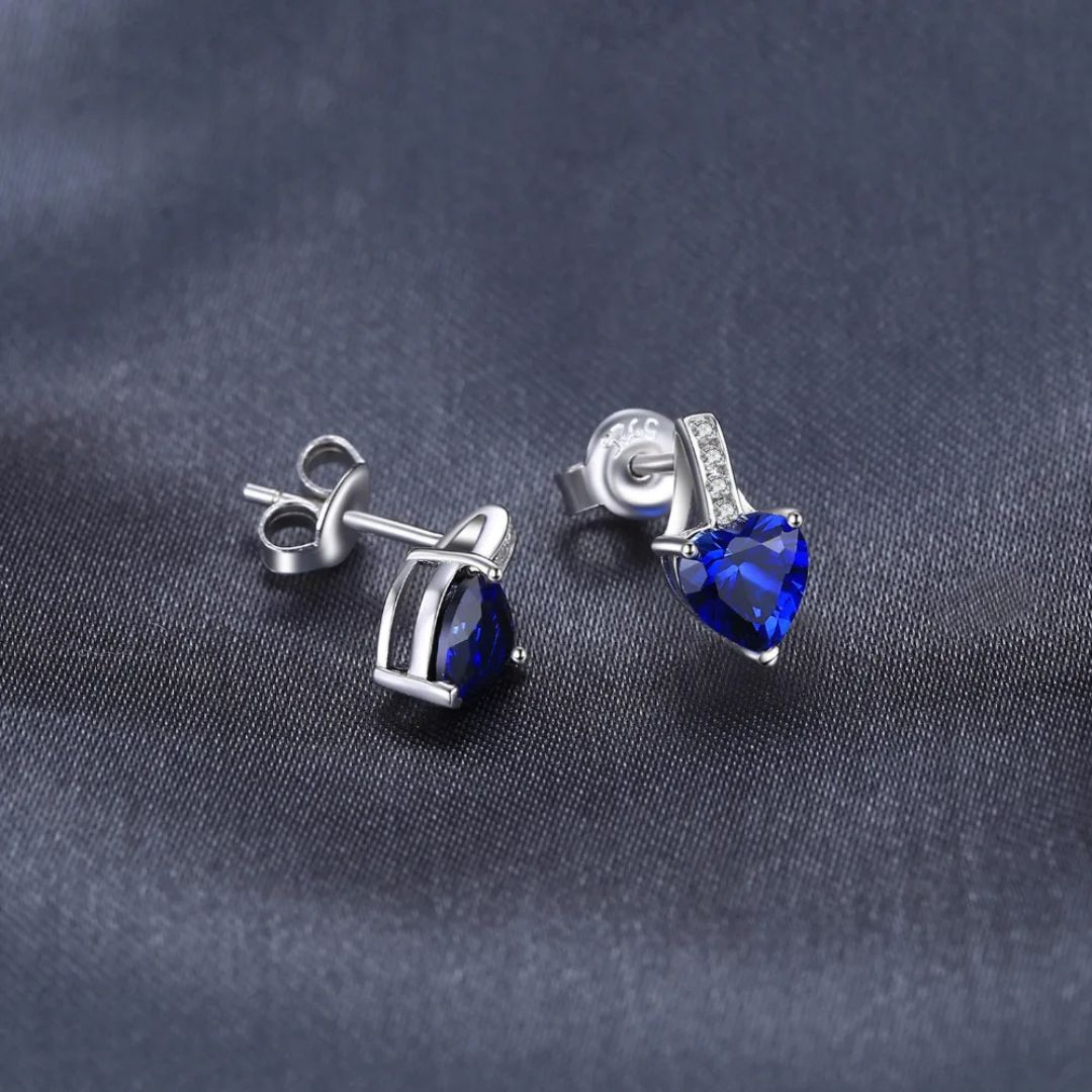 Sapphire Heart - S925 Zilveren Blauwe Saffier Oorbellen Dames