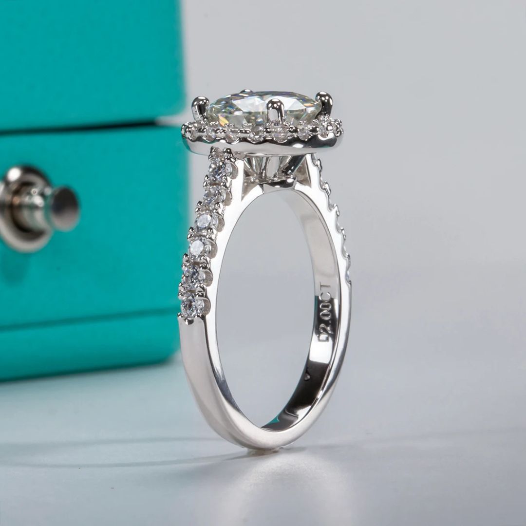 Seraphis Ring - Halo Moissanite Ring met 18k Wit Goudplating