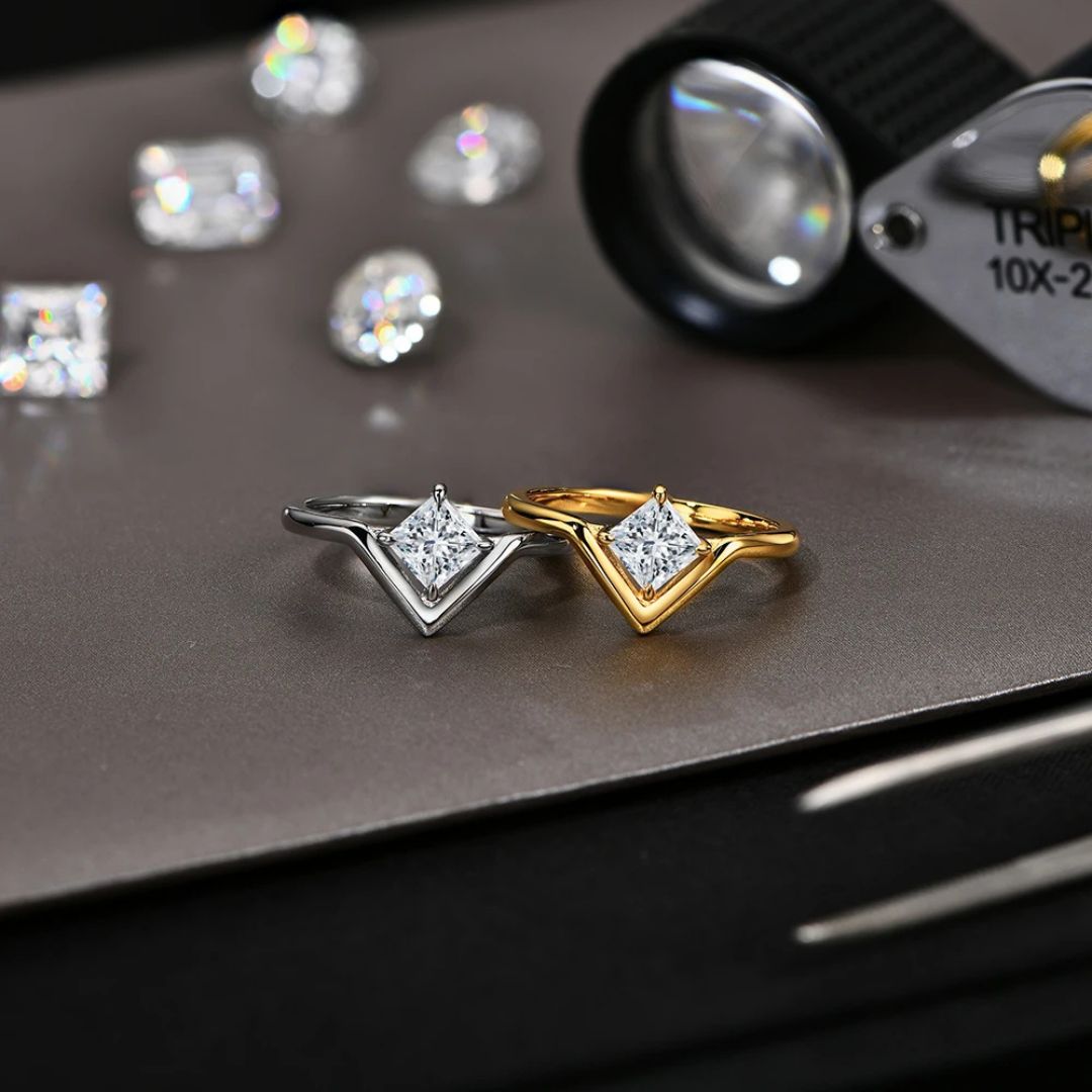 TriadLuxe - 18k Goldplated S925 Zilveren Moissanite Ring Dames 0.8CT