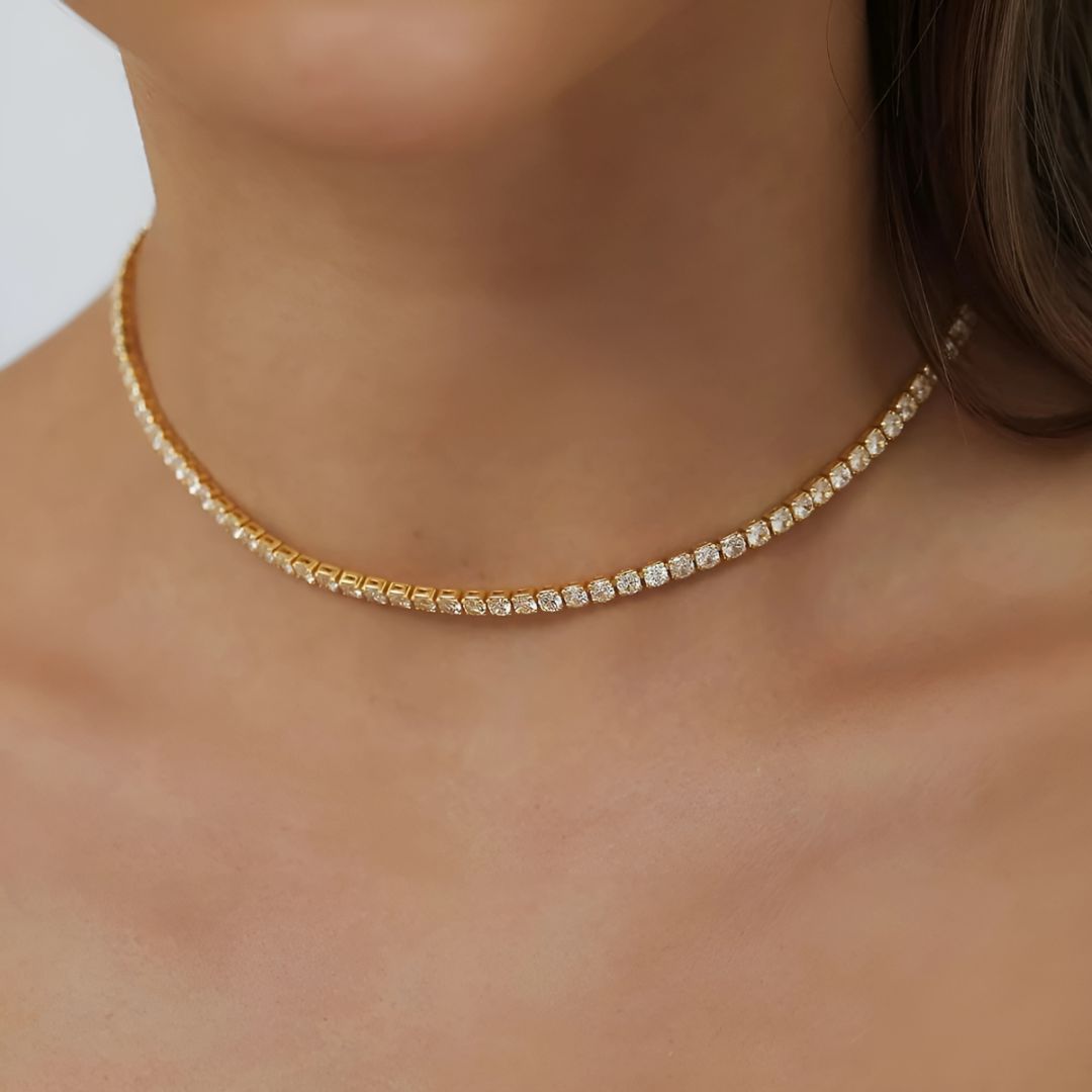 Astra Nova - 18k Goldplated S925 Zilver Luxe Moissanite Tennis Ketting Dames
