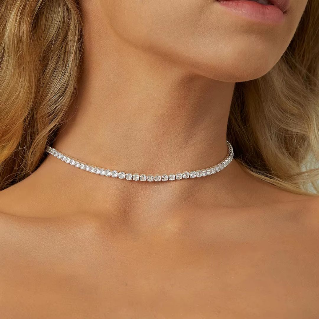 Astra Nova - 18k Goldplated S925 Zilver Luxe Moissanite Tennis Ketting Dames